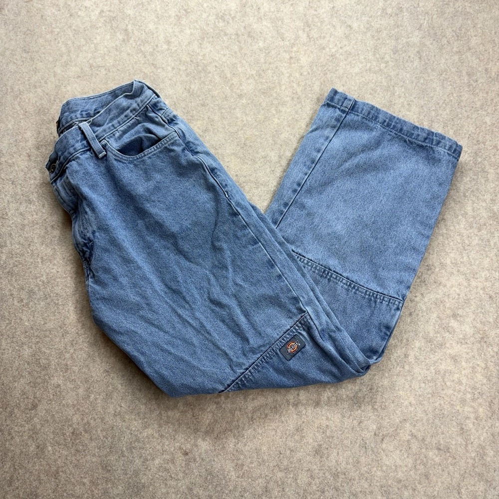 Y2K Dickies Men's Loose Fit Double Knee Jeans Light Blue Denim Size 34x30 Grunge